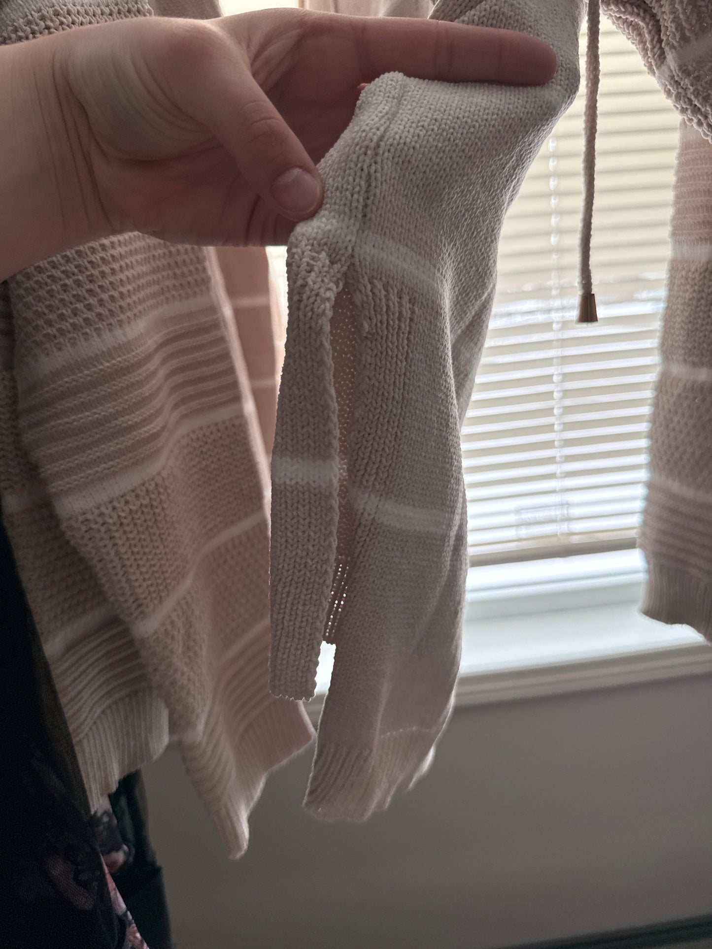 Cream Striped Hooded Sweater