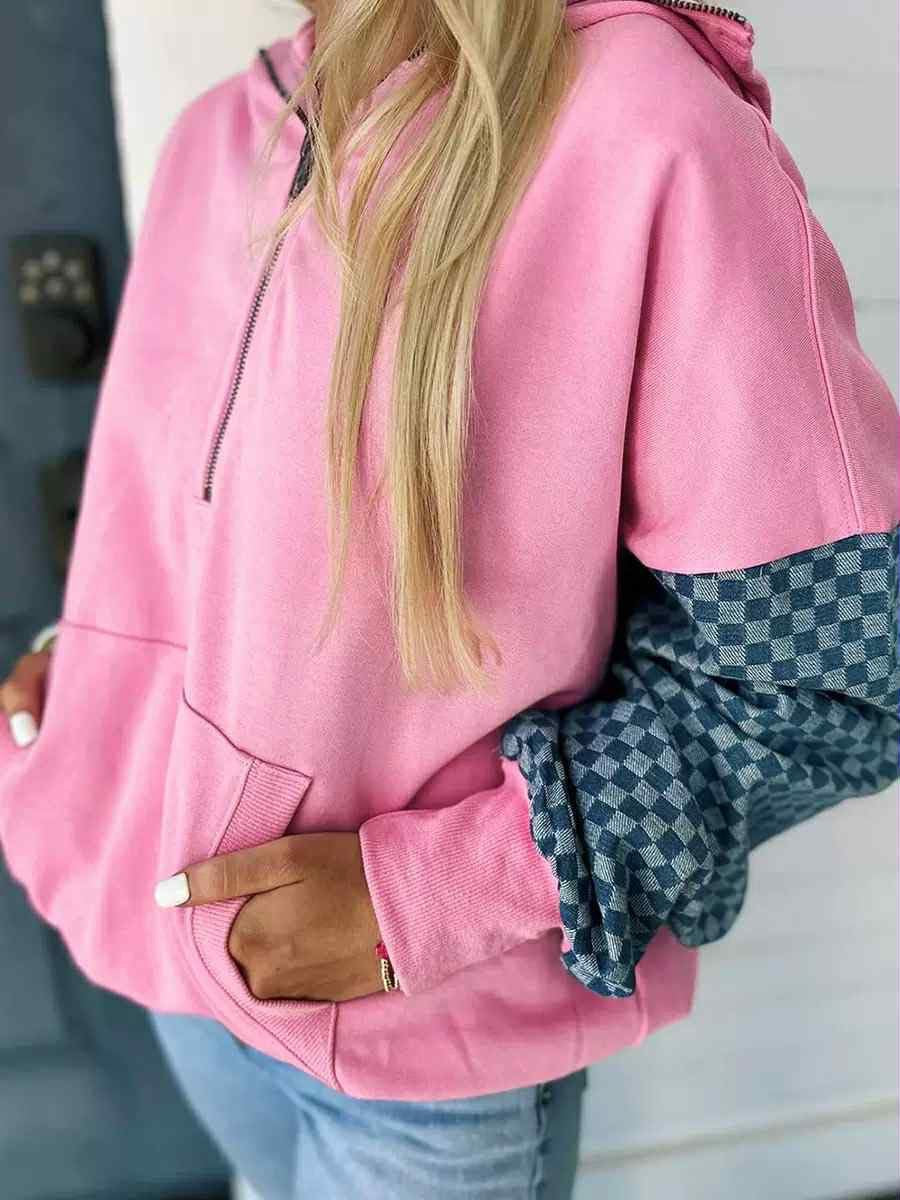 Pink + Denim Checkered Quarter Zip