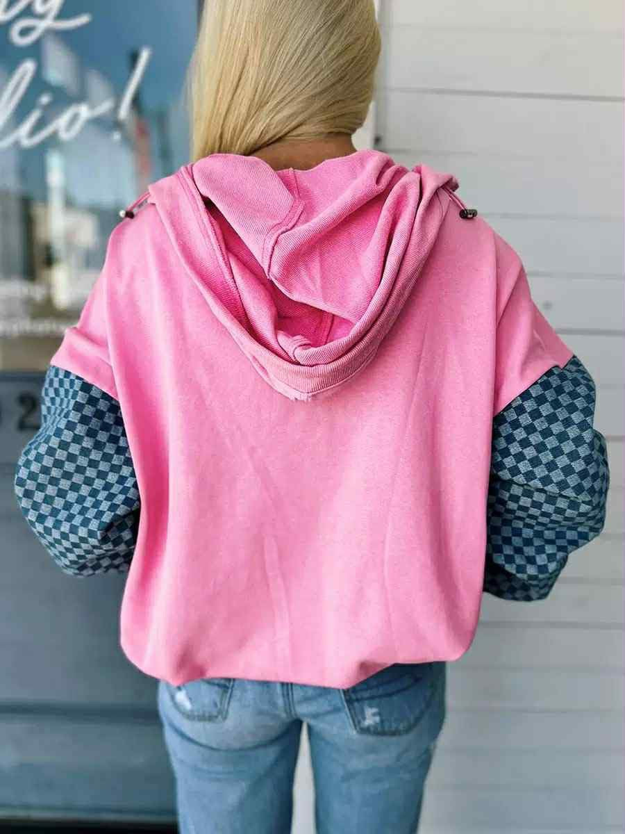 Pink + Denim Checkered Quarter Zip