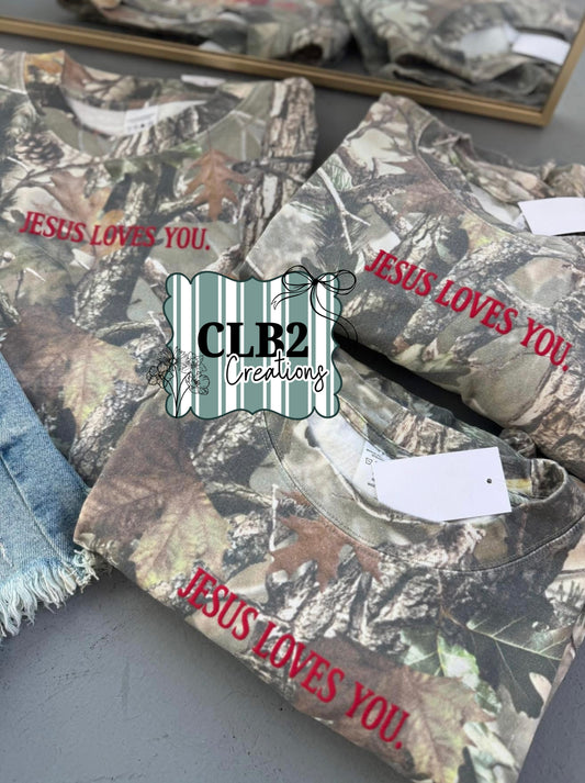 Jesus Loves You- Red/Camo Tee