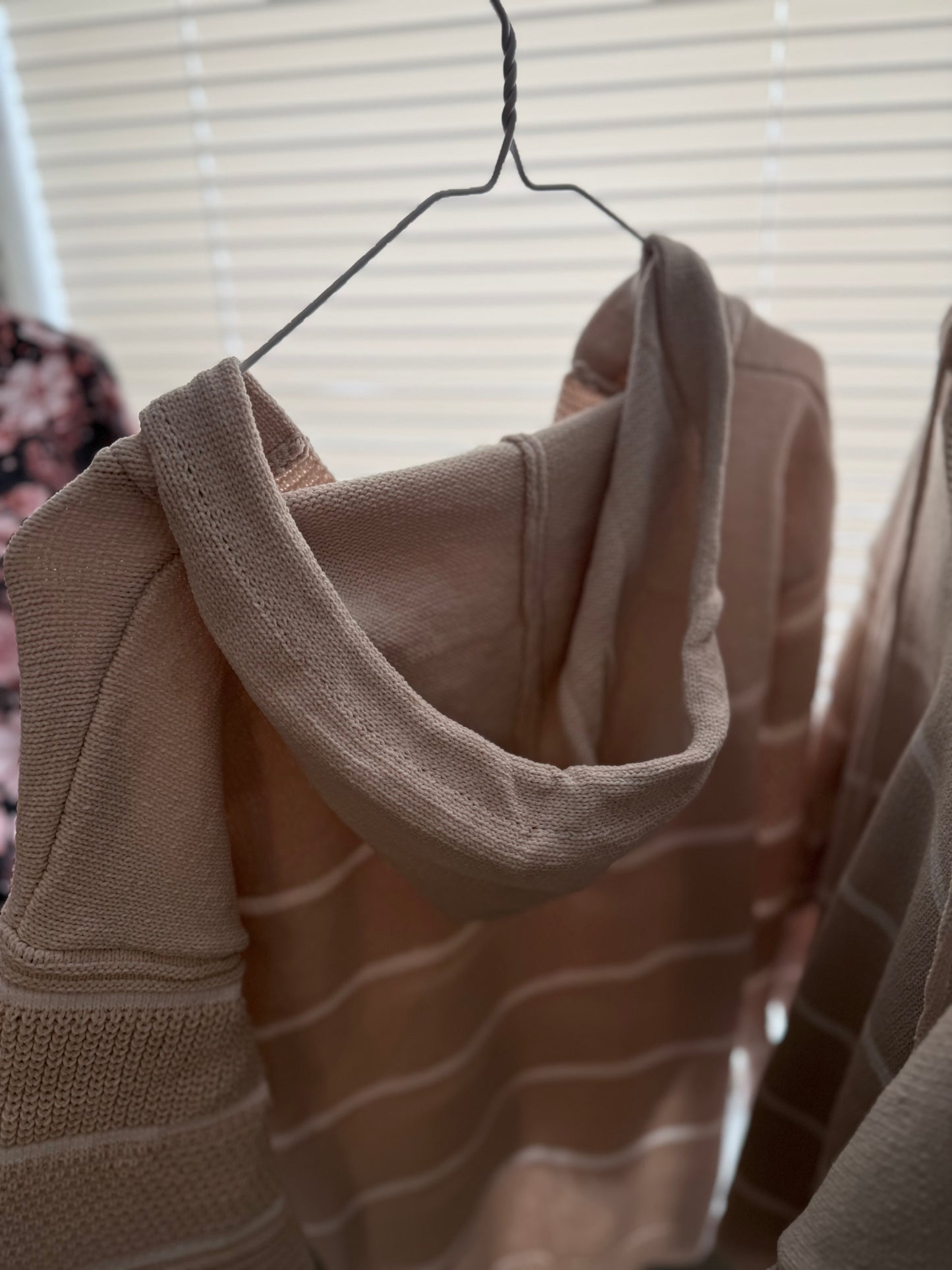 Cream Striped Hooded Sweater