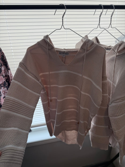 Cream Striped Hooded Sweater
