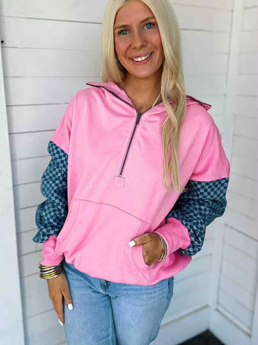 Pink + Denim Checkered Quarter Zip