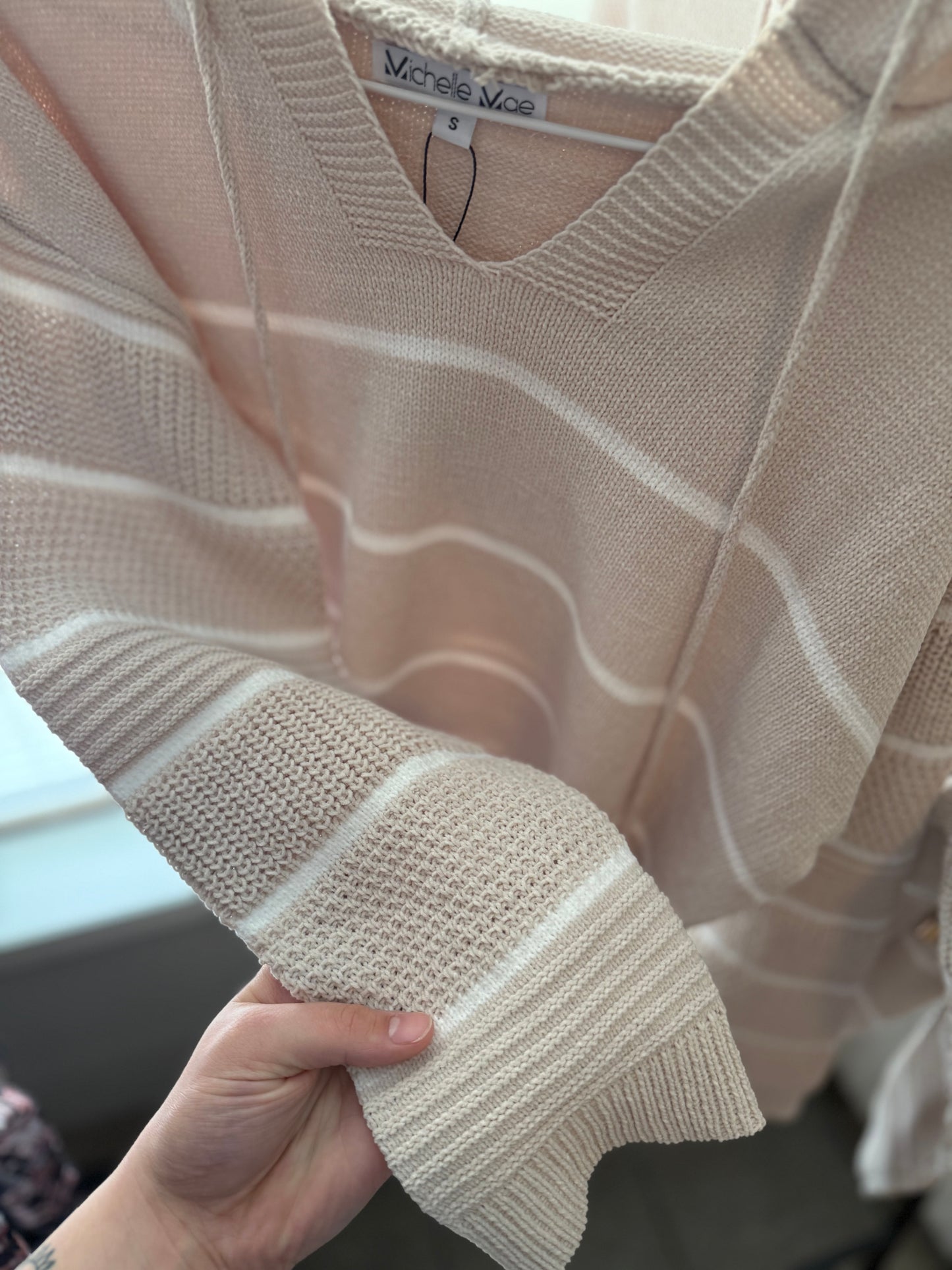 Cream Striped Hooded Sweater