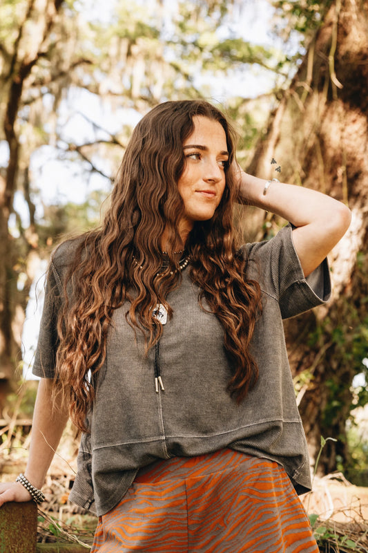 Waffle Tee-Charcoal