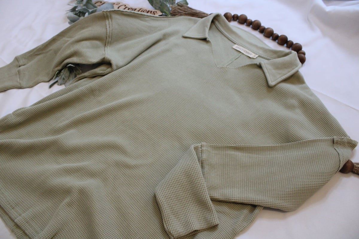 Waffle Knit Top Green