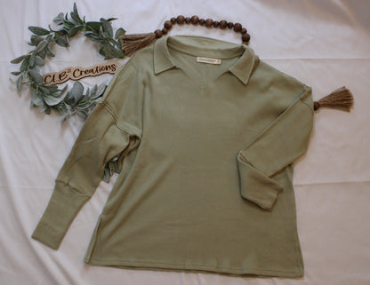 Waffle Knit Top Green