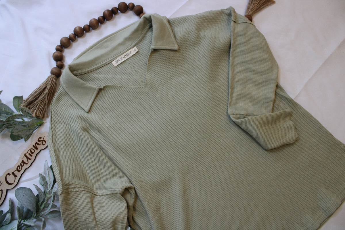 Waffle Knit Top Green