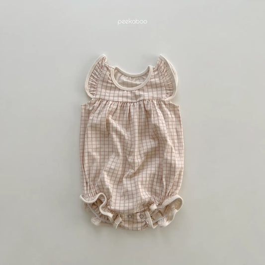 Baby Sleeveless Plaid Bodysuit- Pink