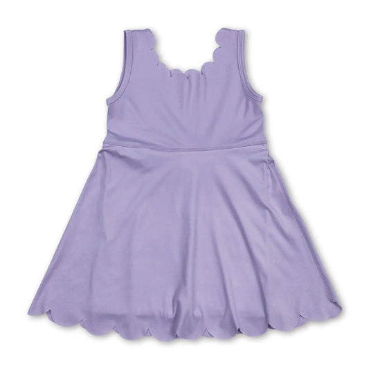Lavender Sleeveless Scallop Girls Athletic Dress