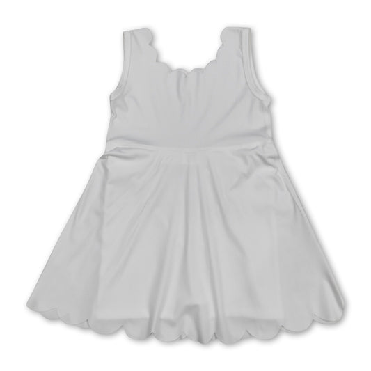 White Sleeveless Scallop Girls Athletic Dress
