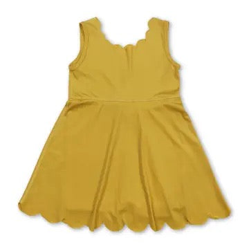 Yellow Sleeveless Scallop Girls Athletic Dress