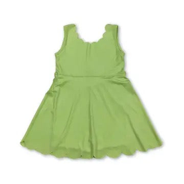 Green Sleeveless Scallop Girls Athletic Dress