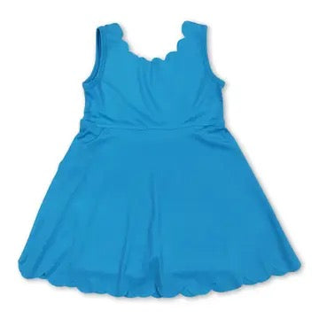 Blue Sleeveless Scallop Girls Athletic Dress