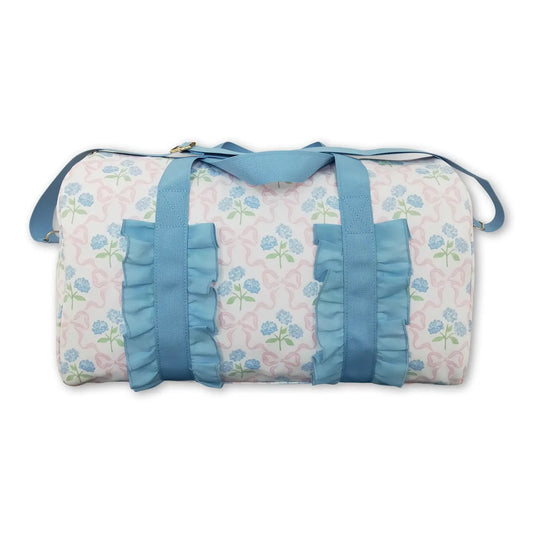 Blue Floral Ruffle Duffle Bag